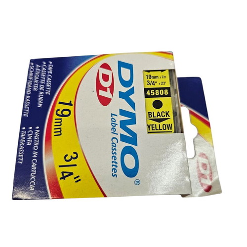 Label tape 19mm new, black print on yellow background