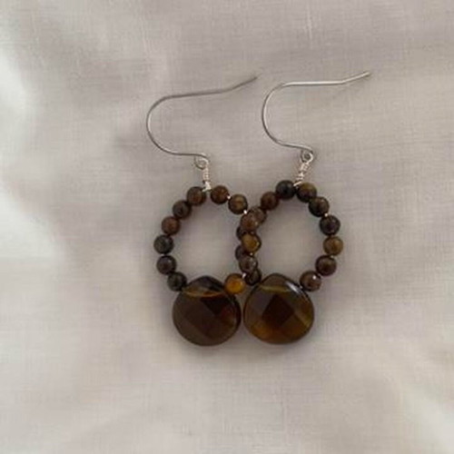 Handmade earrings with tiger eye beads and mineral glass made to order