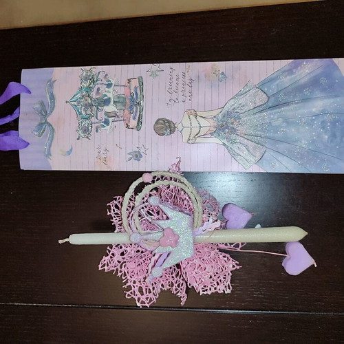 Handmade candle with wax creations and white glitter new
