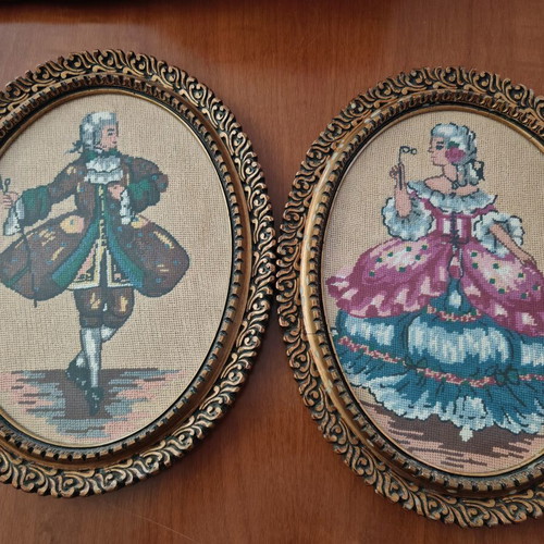 Vintage small embroidered textile paintings