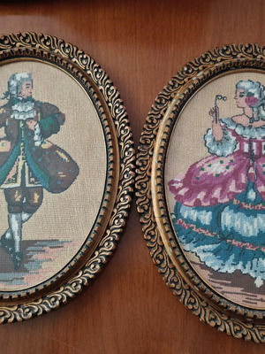 Vintage small embroidered textile paintings