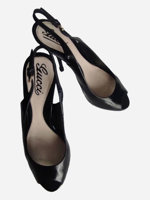 Gucci peep toe shoes black patent leather used, size 37.5