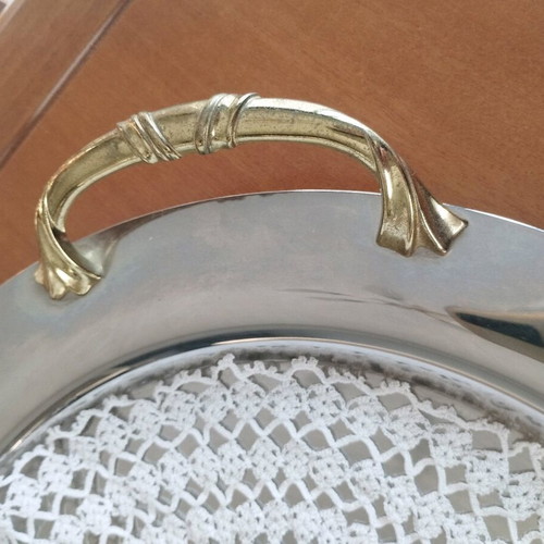 Serving tray orneviere inox 18/10 and 24K gold like new