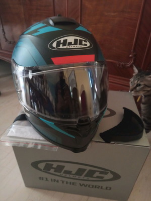HJC C70 κράνος μοτοσικλέτας full-face σε μαύρο και μπλε, μέγεθος 58, χωρίς γρατσουνιές