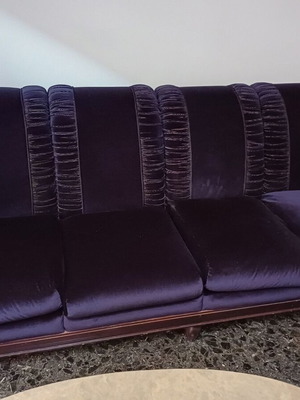 Sofa 4-seater 2.00×0.90 blue velvet and armchair 0.80×0.55 used