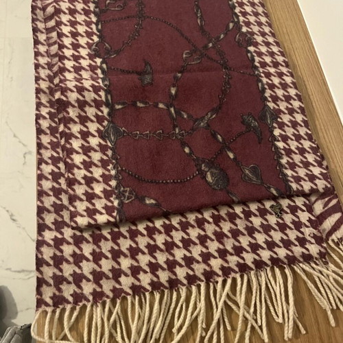 Axel pashmina used, bordeaux-beige with patterns and fringes