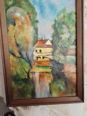Hand-painted canvas painting with wooden frame