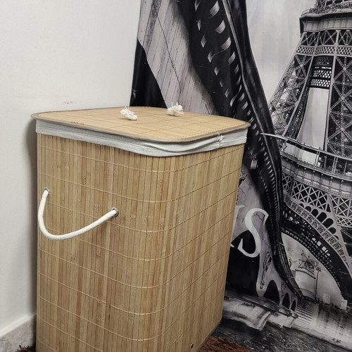 Laundry basket bamboo 42x32x50 cm naturel