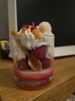 Handmade strawberry dessert candle