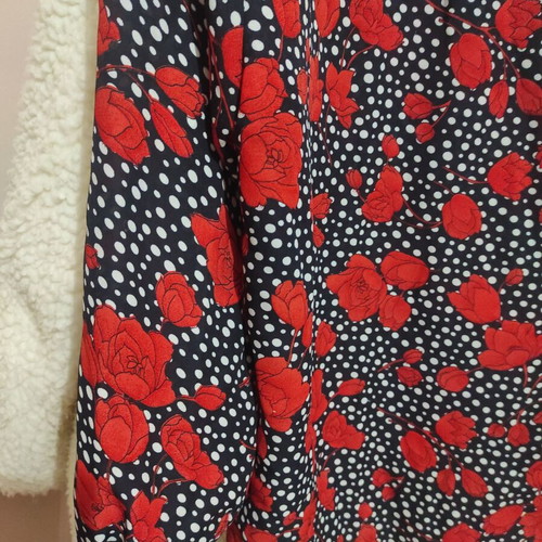Vintage shirt new with shoulder pads, black with white polka dots and red roses, size L-XL