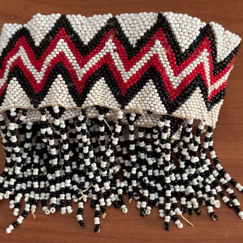 Handmade belt used with beads from Congo, white and red