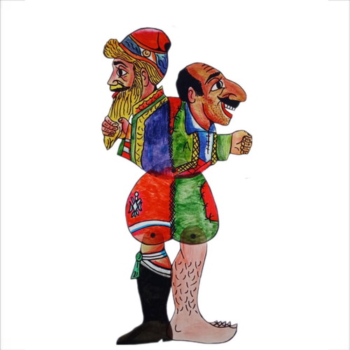 Karagiozis and Hatzivatis Siamese puppet like new