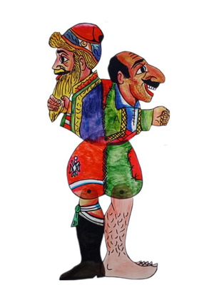 Karagiozis and Hatzivatis Siamese puppet like new