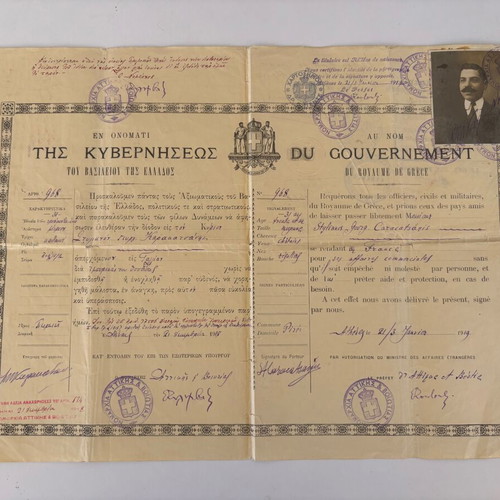Authentic 1919 Greek Kingdom bilingual passport document