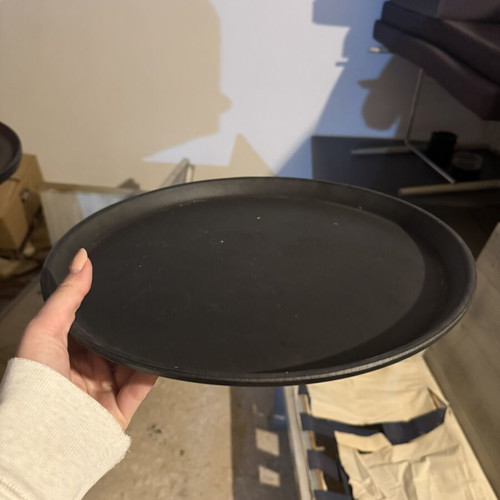 Serving trays used, set of 6, including one Trojka, 2 medium black, 3 large black