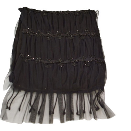 Vintage black silk chiffon scarf with bead embroidery used