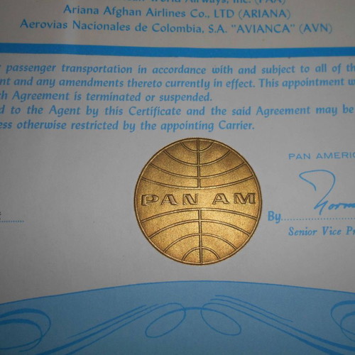 Original Pan American Customer Service Certificate 1968 used