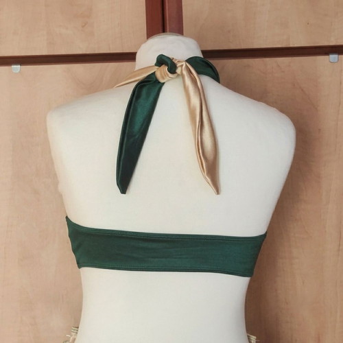 Emerald Green & Gold Metallic Bikini Set (M) – Halter Neck