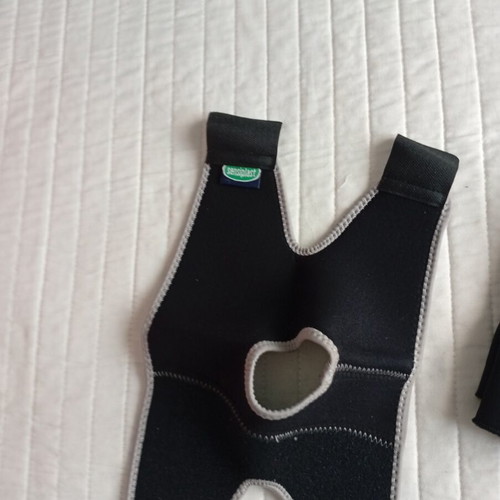 Sensiplast knee brace and John's left wrist orthopaedic splint