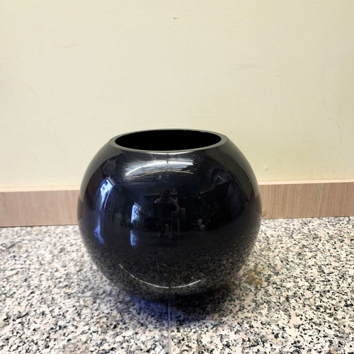 Black Glass Vase Sphere like new, minimal decor