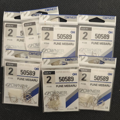 Owner Fune Mebaru 50589 Fishing Hooks No2 New, 7 Packs