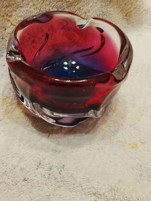 Murano crystal ashtray used, 804 grams, 10 cm diameter
