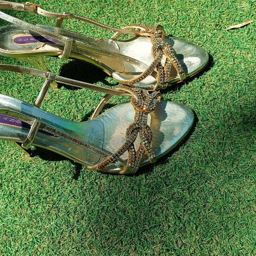 Albano gold leather sandals with crystals, size 37