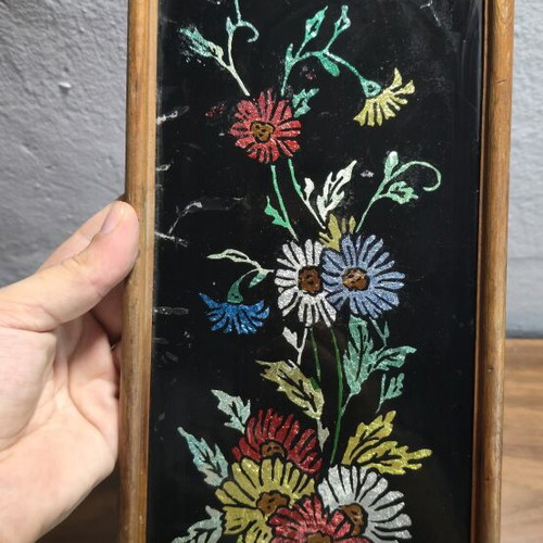 Vintage decorative reverse glass painting used, floral design