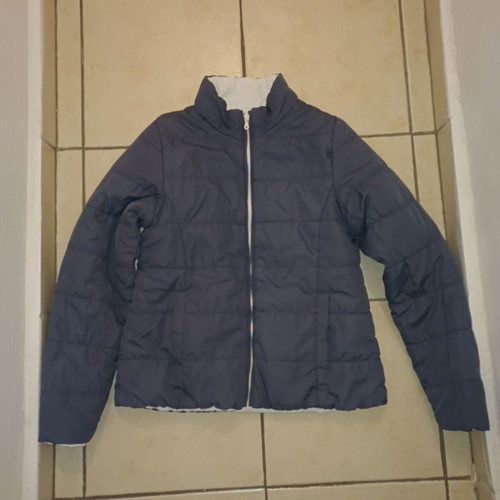 Reversible jacket used, blue-purple and white, size S