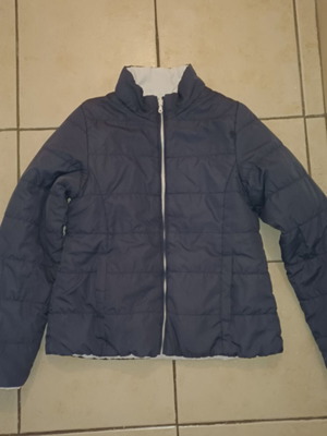 Reversible jacket used, blue-purple and white, size S