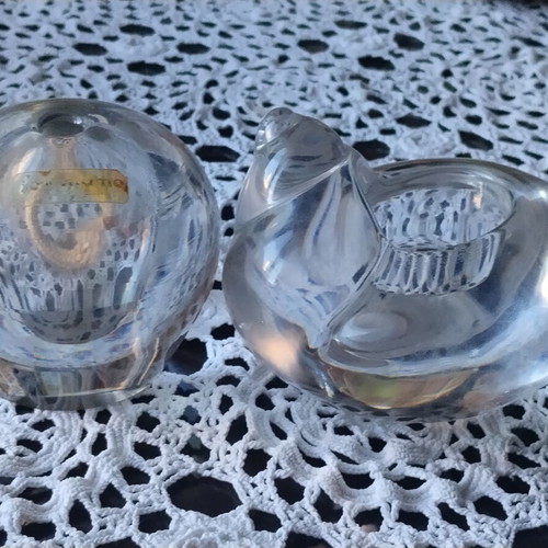 Vintage crystal set: Orrefors snail candle holder & Formano oil lamp