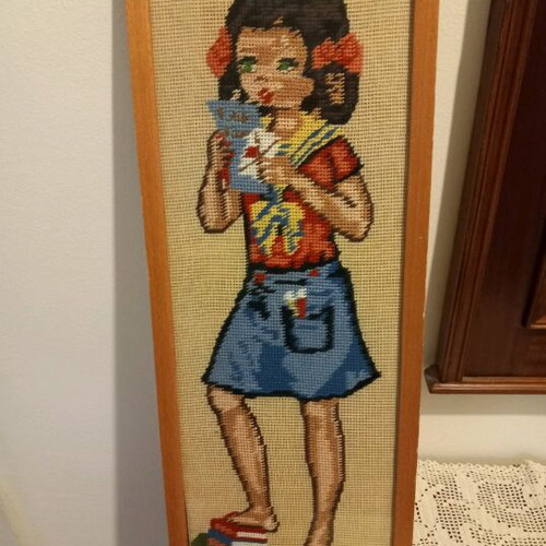 Framed handmade embroidery like new