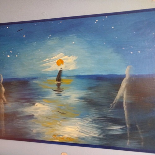 Cain and Abel painting on wood by Ch. Koiliaris like new