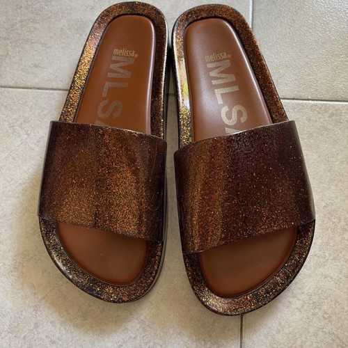 Melissa Beach Slide Glitter Bronze Size 39 Like New