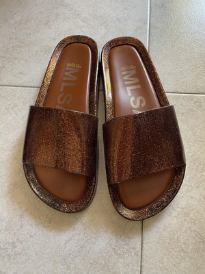 Melissa Beach Slide Glitter Bronze Size 39 Like New