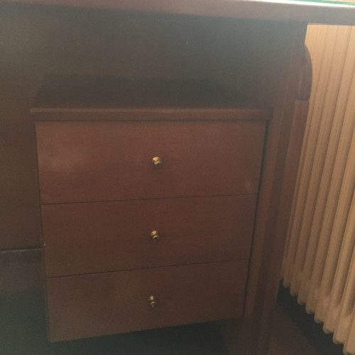 Desk made of solid wood with glass and 3 drawers used