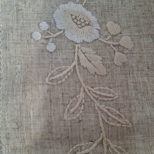 Linen tablecloth beige with beautiful design 170×270