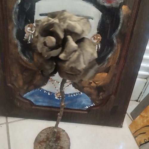 Metal rose decorative piece used, handmade, 35 cm