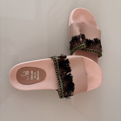 Iris handmade leather sandals with feathers and ethnic details, size 39, like new