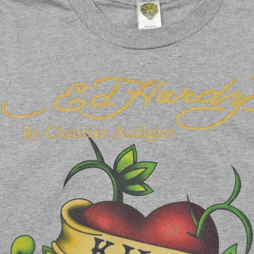 Ed Hardy Love Kills Slow Grey T-shirt used, size XL