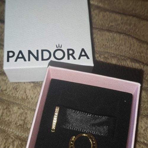 Pandora hoop earrings with pavé stones and side hearts, gold tone