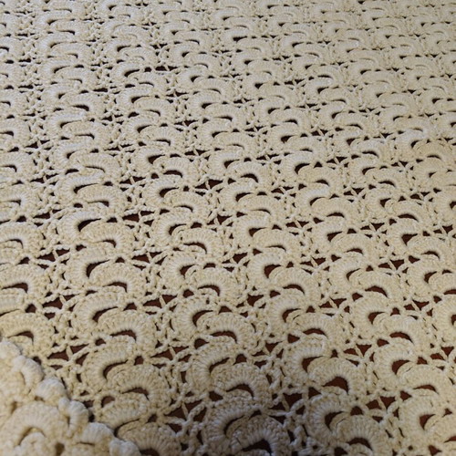 Woolen knitted handmade throw used 185x185 beige