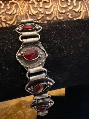 Vintage bracelet used, silver color metal with stones, 13cm plus chain