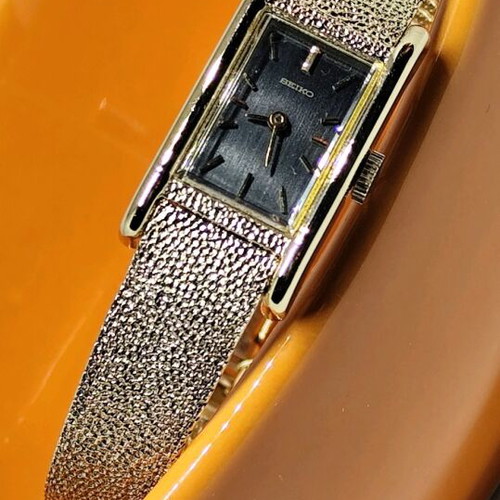 Seiko Vintage Tank Ladies Watch, Gold & Black