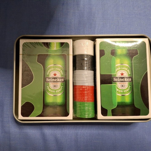 Heineken collectible case with playing cards and chips new