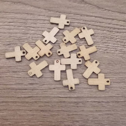 Wooden cross pendant 15mm new, pack of 15