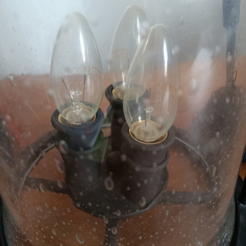 Viokef vintage hanging lantern light with bubble glass, three-light