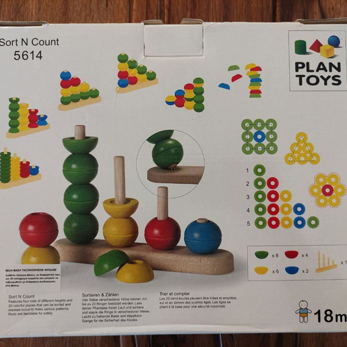 Plan Toys Eco Wooden Sort & Count Stacking Toy like new