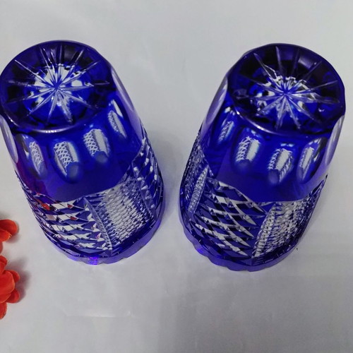 Zegary Vase 18.5 Ekb. Lausitzer/Imperlux cobalt blue White crystal Germany 50'-60'.