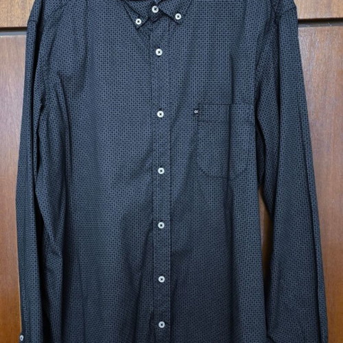 Oxford Company men's shirt XL slim, dark grey blue micro pattern, button-down collar